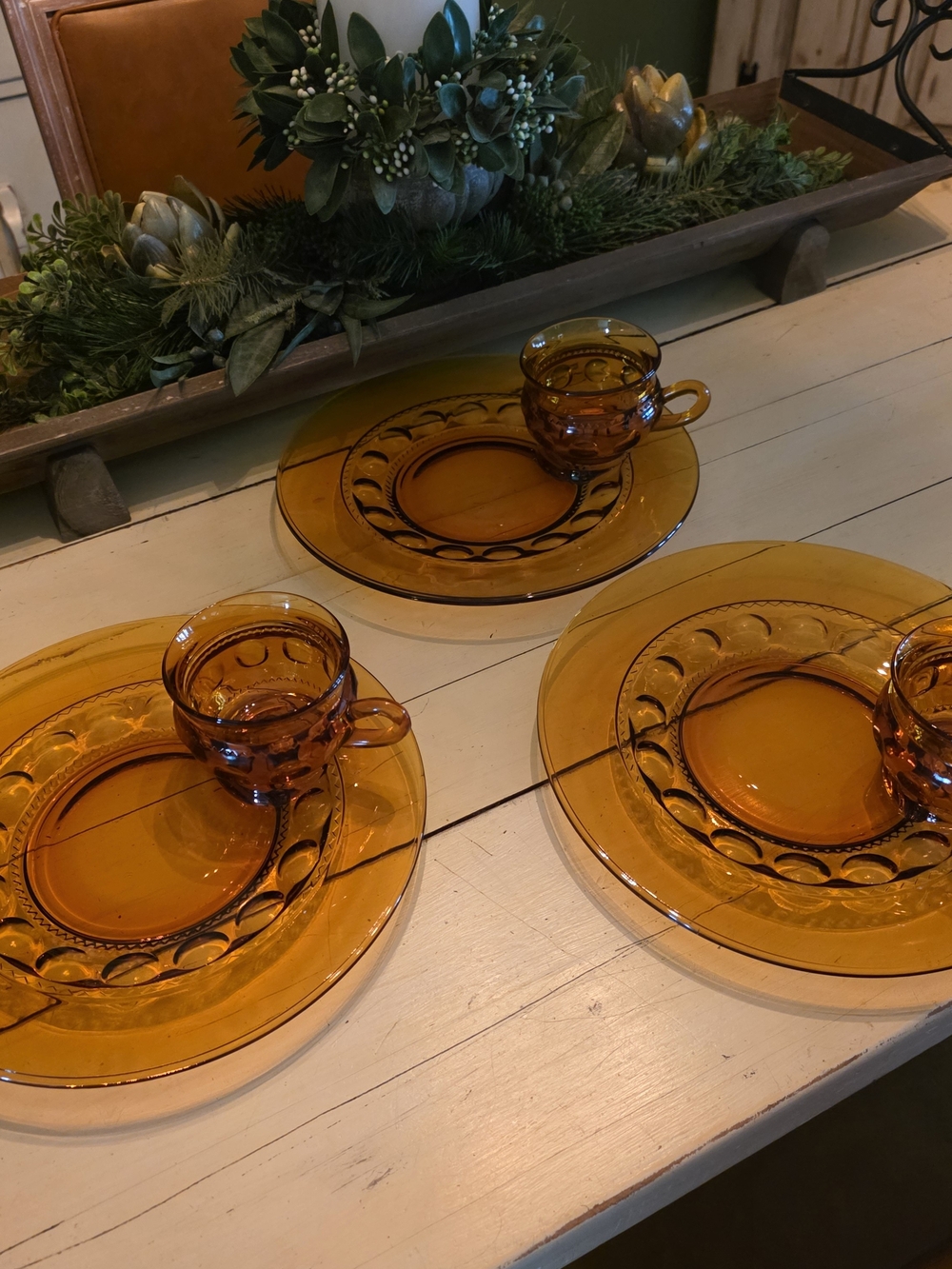 Vintage 1960s Indiana Glass Amber Kings Crown Thumbprint Snackset